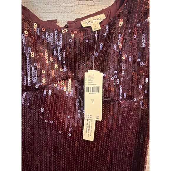 NWT Pilcro Anthropologie Sequin Burgundy Midi Dress With Front Slit Size S - Picture 2 of 4